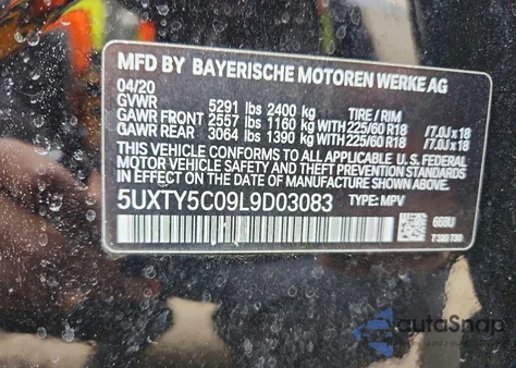 2020 BMW X3 xDrive30I z USA, uszkodzony, nr VIN 5UXTY5C09L9D03083